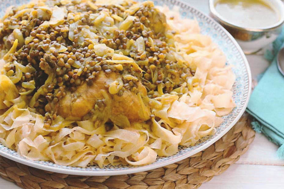 Moroccan chicken Rfissa with lentils.