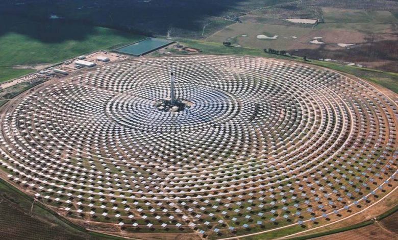A gigantic solar power plant in Ouarzazate, which is the world's largest and most powerful solar power plant, called the Noor solar power plant.