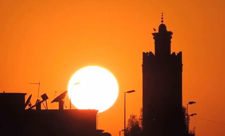 Sunset in the city of Morocco, Marrakech next to the Koutoubia mosque