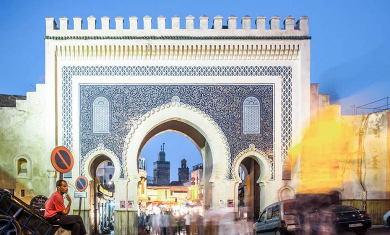 The beautiful and architectural famous Moroccan blue gate in Fez named Bab Boujloud.