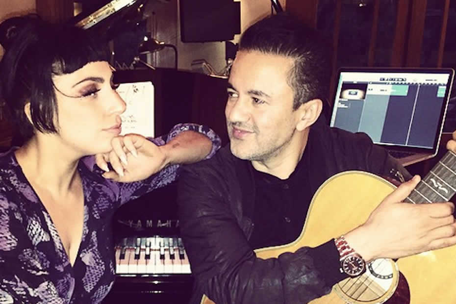 Lady Gaga and the Moroccan producer RedOne in a studio.