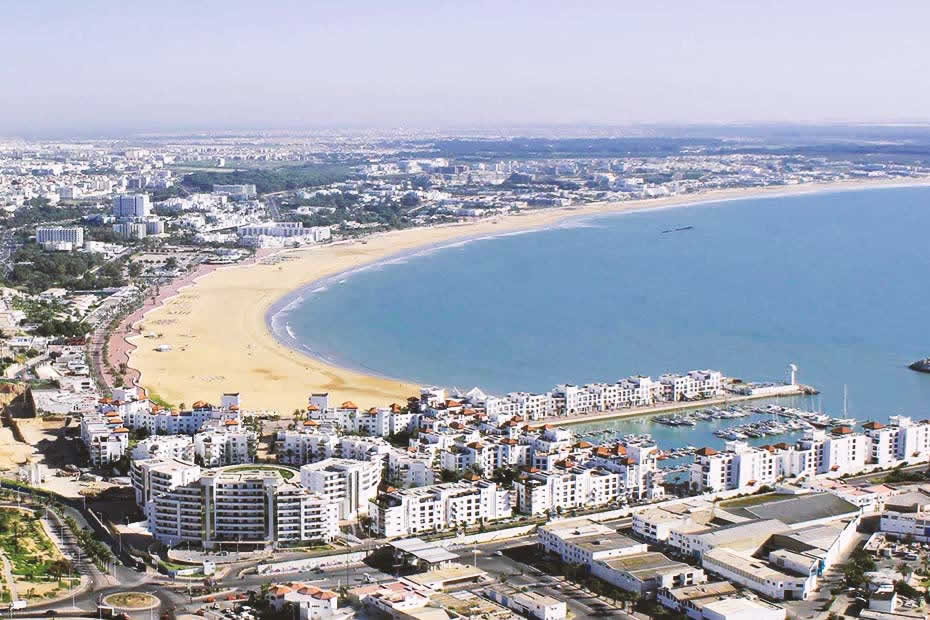 View of the beautiful Agadir beach and the marina from a height
