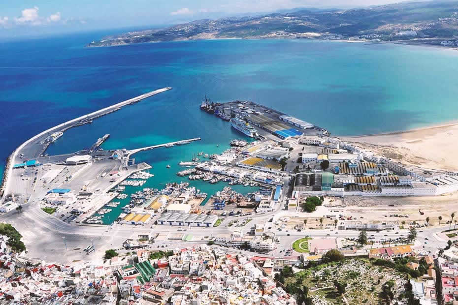 Amazing view of the Tangier port from a height, called the Port of Tanger Med