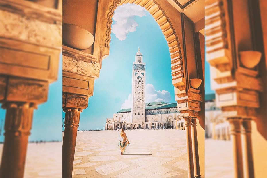 Casablanca versus other Moroccan cities: girl visiting the Casablanca mosque Hassan II