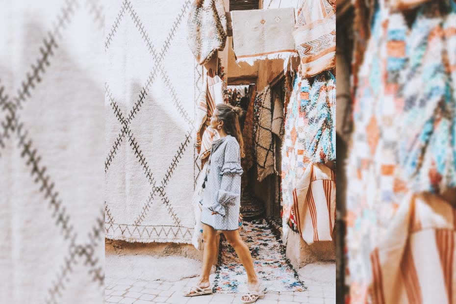 A Western woman wandering through a Moroccan souks 