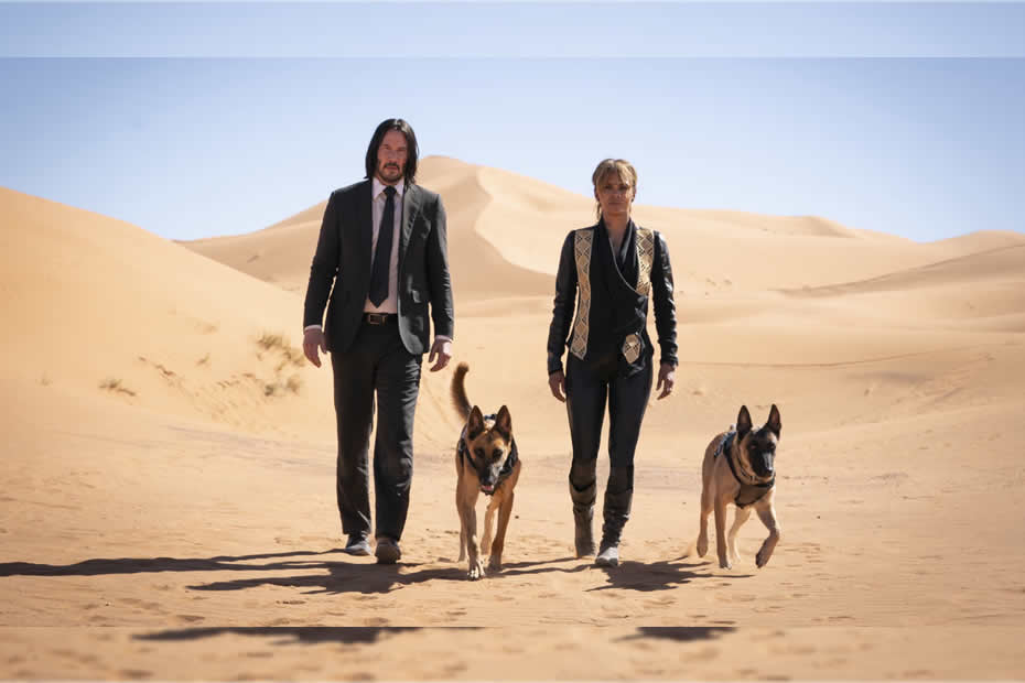 Keanu Reeves as John Wick and Halle Berry as Sofia in the John Wick Parabellum